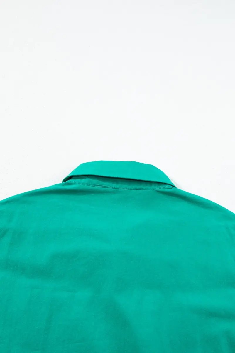 Bright Green Shirred Ruffle Sleeve Button Up Short Dress - Love Salve